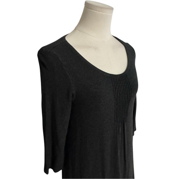 EILEEN FISHER Midi Dress Gray Black Scoop Neck 2/3 Sleeves Stretchy Size XS Work - Picture 4 of 8